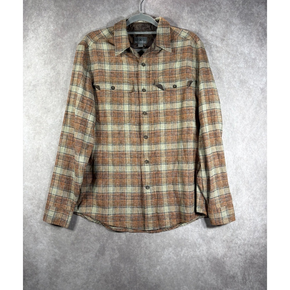 Royal Robbins Flannel Shirt Men Medium Brown Plaid Outdoor Long Sleeve Button Up